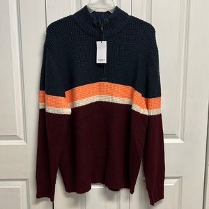 Good Fellow Burgundy Strip Acrylic Blend Zip Pull Over Sweater Mens Size XXL NWT